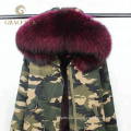 Abrigo parka militar largo invierno mujer con cuello de piel reak